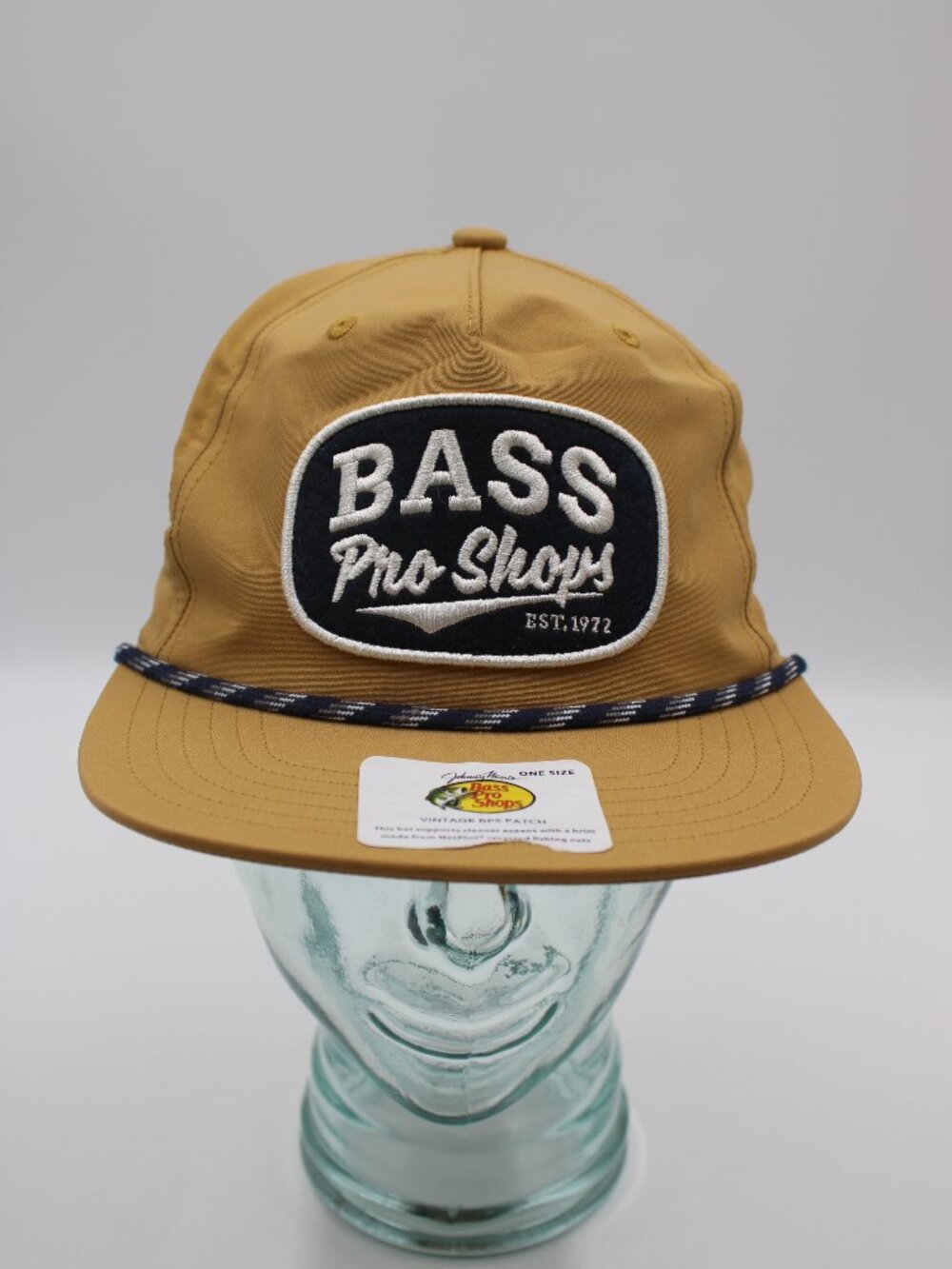 Bass Pro Shops Rope Snapback Hat Vintage Patch Cap Gold Tan Khaki One Size Fish